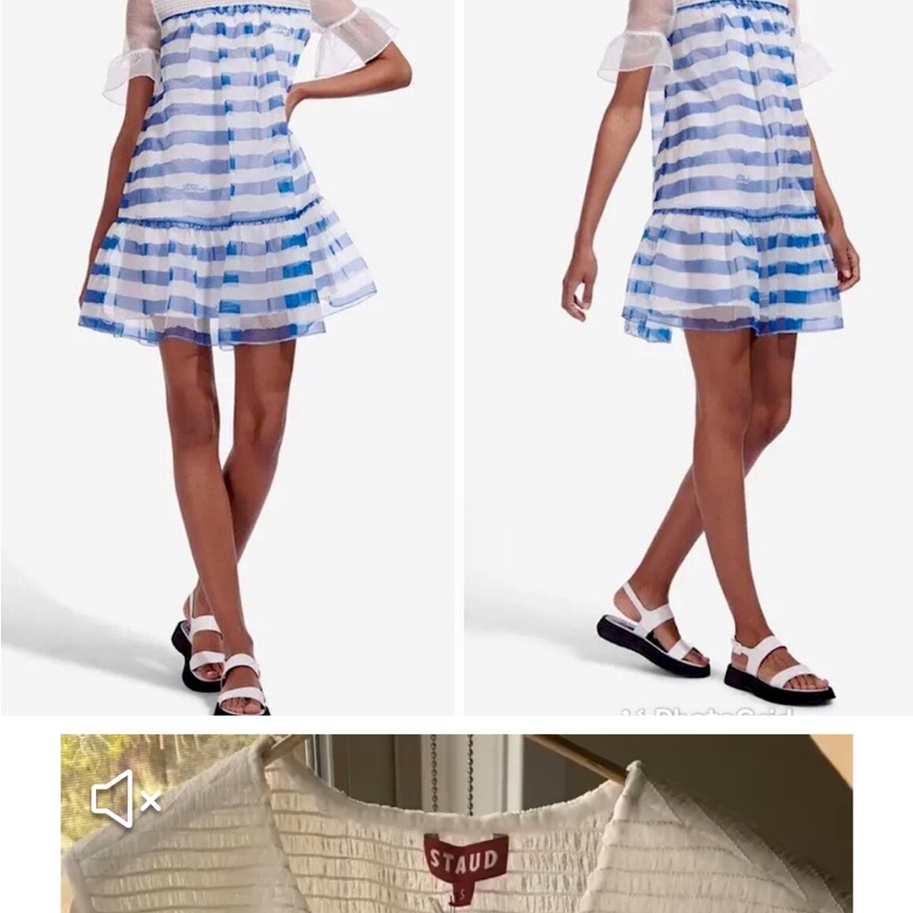 STAUD Florence Stripe Organza Shift Dress